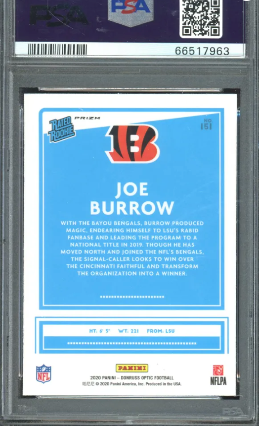 Joe Burrow 2020 Panini Donruss Optic Holo RC PSA 10