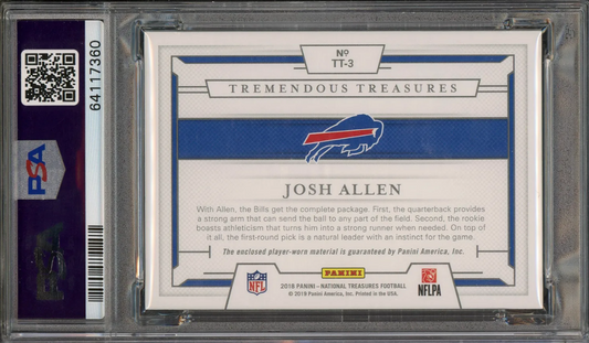 Josh Allen Panini National Treasures Player Worn Rookie Patch 43/99 PSA 9: POP 6