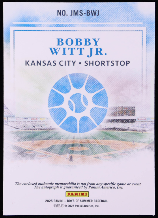 Bobby Witt Jr. 2025 Panini Boys of Summer Jumbo Material Signatures Silver #BWJ – #24/25