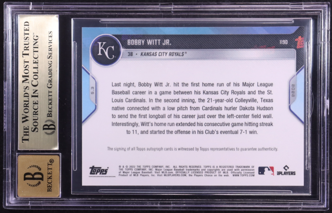 Bobby Witt Jr. 2022 Topps Now Autographs Red #119D RC #04/10 (BGS 9.5 | Autograph Graded BGS 10)