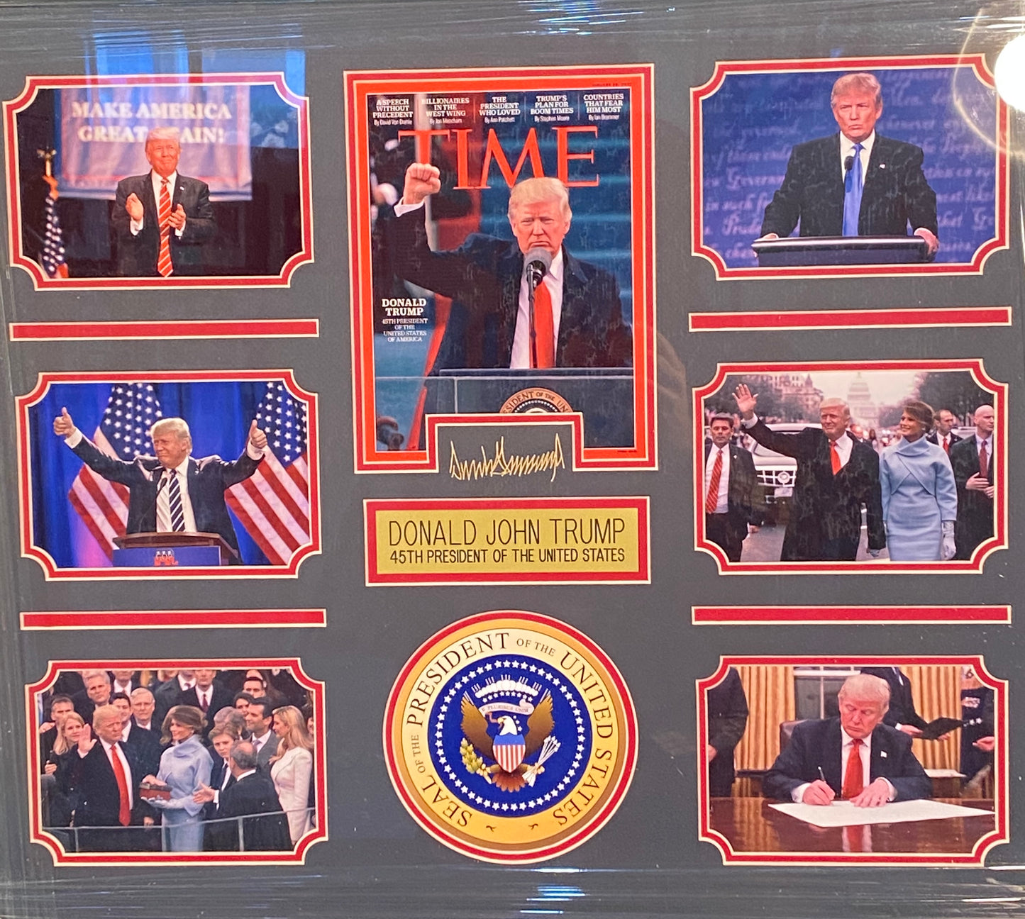 Donald Trump 7 Photo Collage Framed Plaque (27x23.5 Inch) - BMC Collectibles