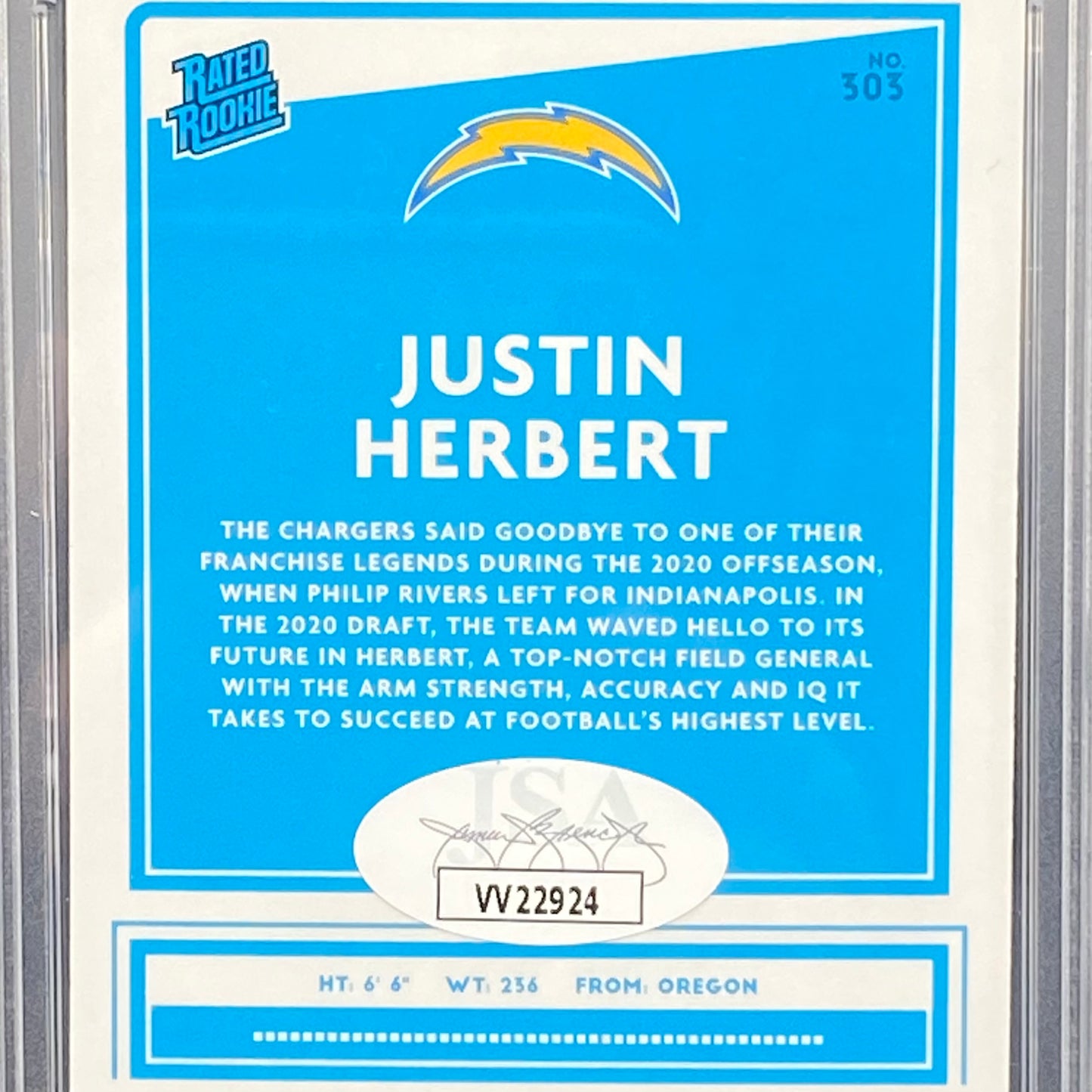Justin Herbert 2020 Panini Donruss #383 - Auto Card (JSA & Diamond COA)