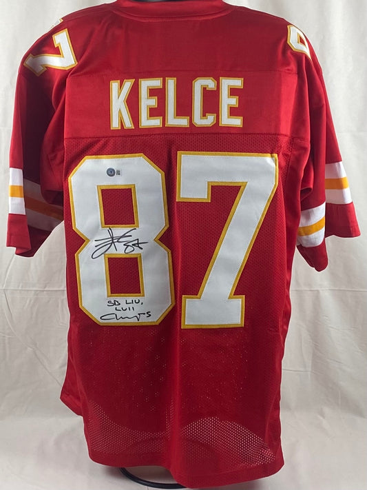 Travis Kelce Signed Custom Framed Jersey Display (Beckett)