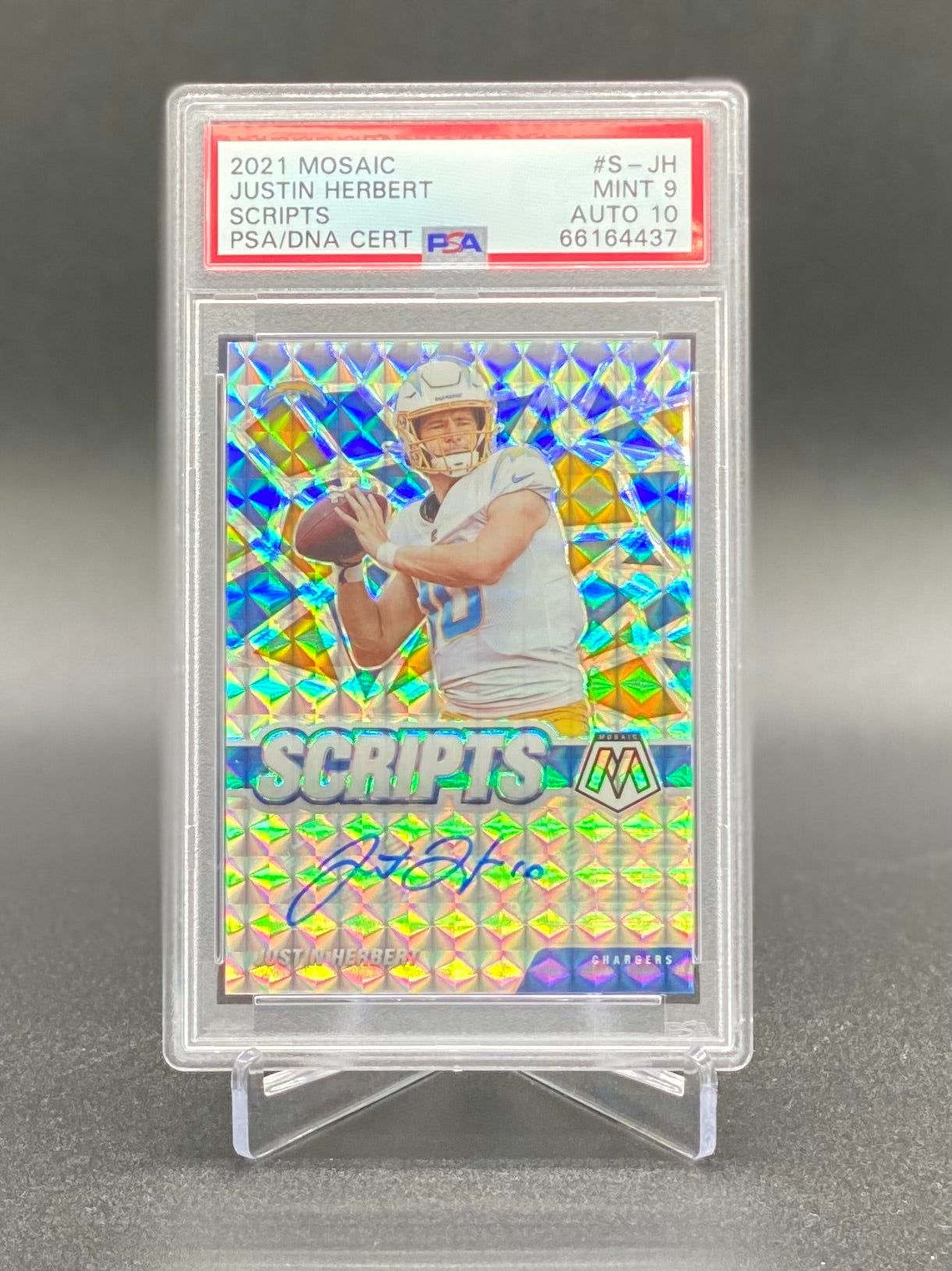 2021 Justin Herbert Mosaic Script (PSA Mint 9/Auto 10)