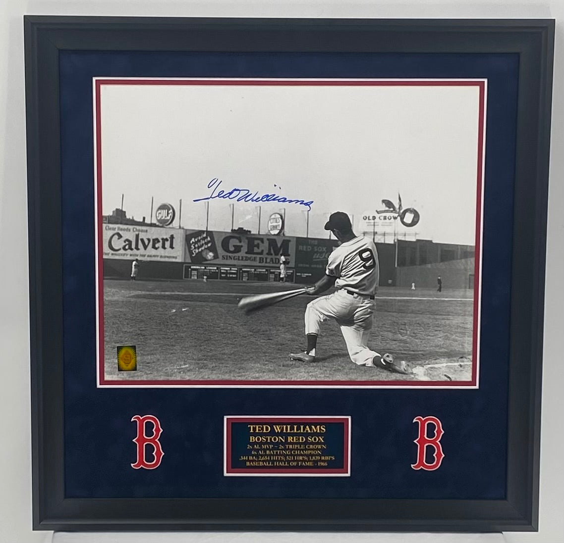 Ted Williams Signed Framed Red Sox 16x20 Photo (Williams) w/museum glass