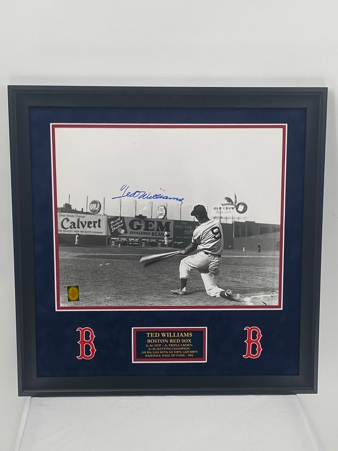 Ted Williams Signed Framed Red Sox 16x20 Photo (Williams) w/museum glass