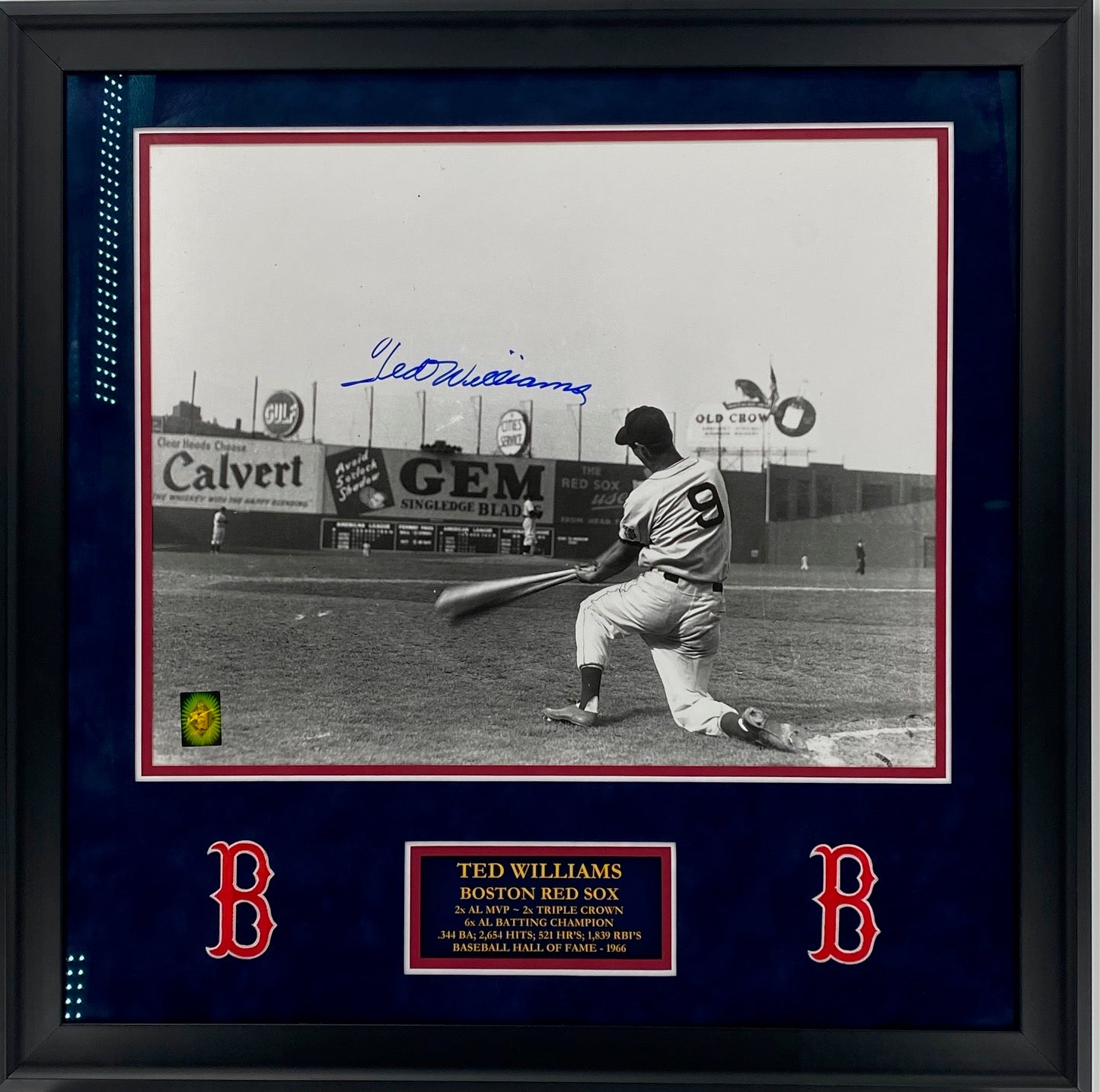 Ted Williams Signed Framed Red Sox 16x20 Photo (Williams) w/museum glass