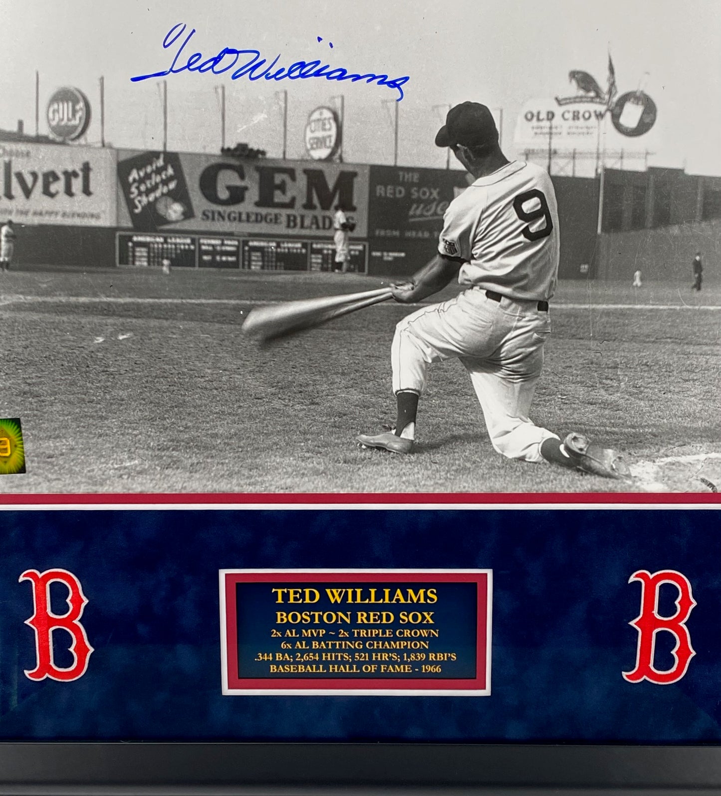 Ted Williams Signed Framed Red Sox 16x20 Photo (Williams) w/museum glass