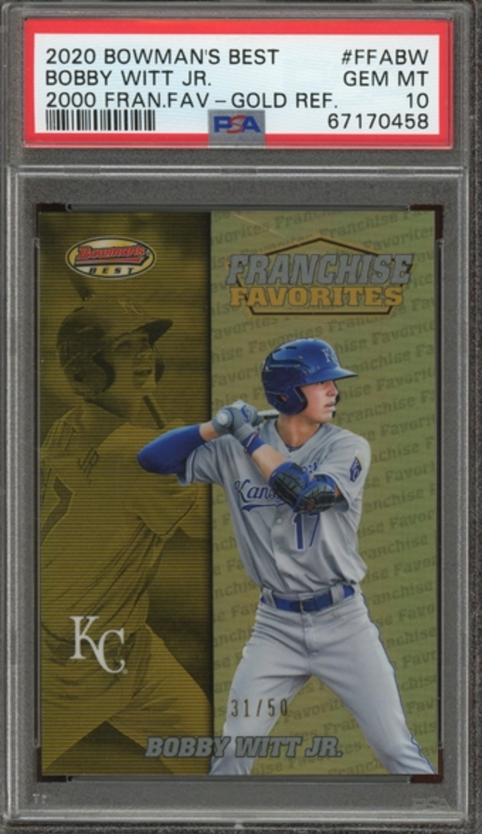 Bobby Witt Jr. 2020 Bowman's Best 2000 Franchise Favorites Gold Refractor Lmt. Ed. Baseball Card #FFABW- #31 of 50!- Graded Gem Mint 10 POP 6! (PSA)