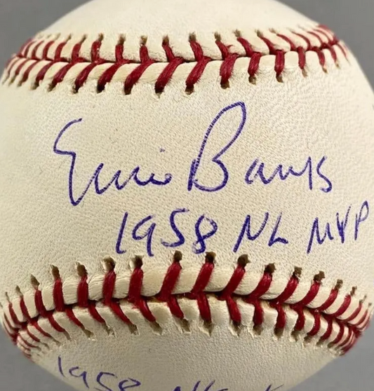 Ernie Banks Stat Inscribed Baseball