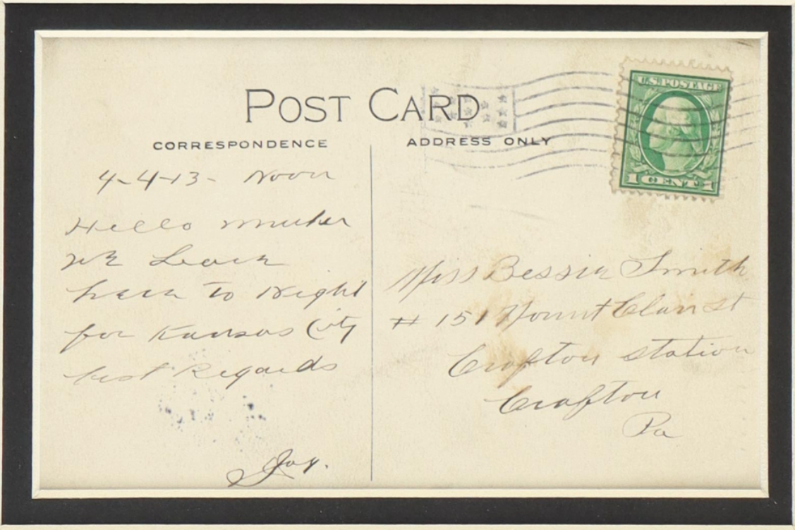 Honus Wagner Signed 1913 Custom Framed Vintage Postcard with Extensive Handwriting from Wagner (PSA)