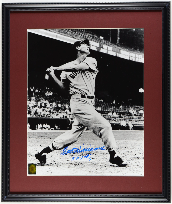 Ted Williams Signed Custom Framed Photo Display Inscribed "521 Hrs"