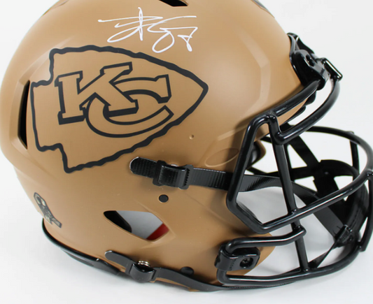 Travis Kelce Signed Full Size Kansas City Chiefs Salute To Service Alternate Speed Authentic Helmet (Beckett Witness Certified)