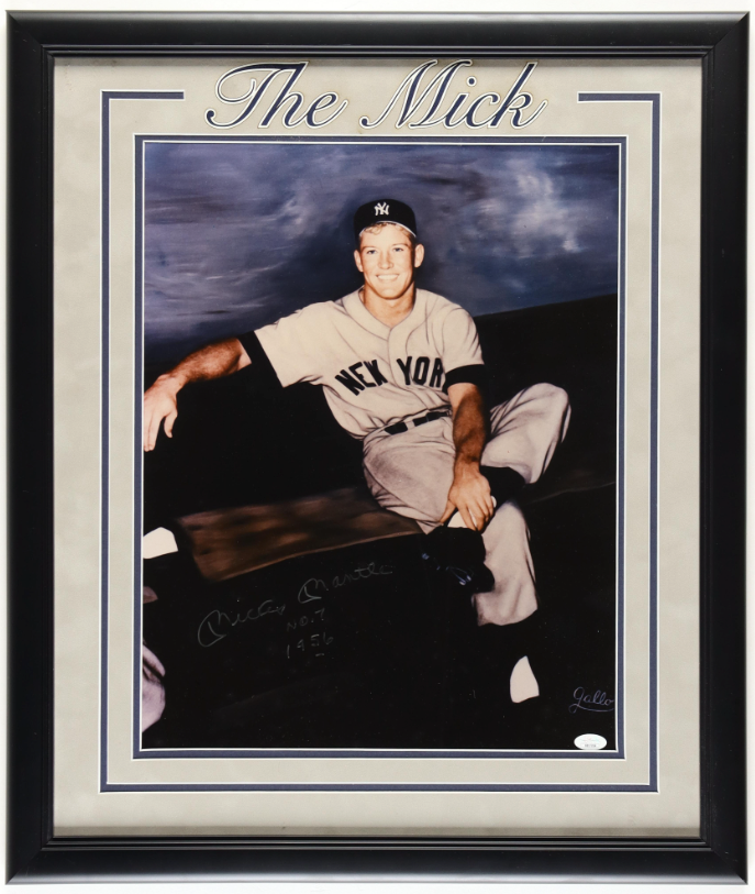 Mickey Mantle Signed Yankees Custom Framed Photo Inscribed "No. 7" & "1956" (JSA)