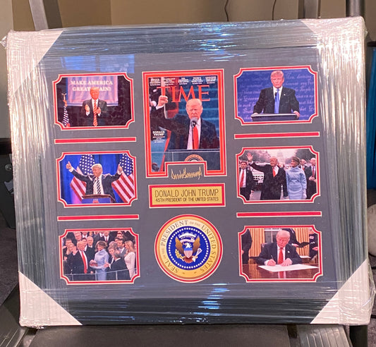 Donald Trump 7 Photo Collage Framed Plaque (27x23.5 Inch) - BMC Collectibles