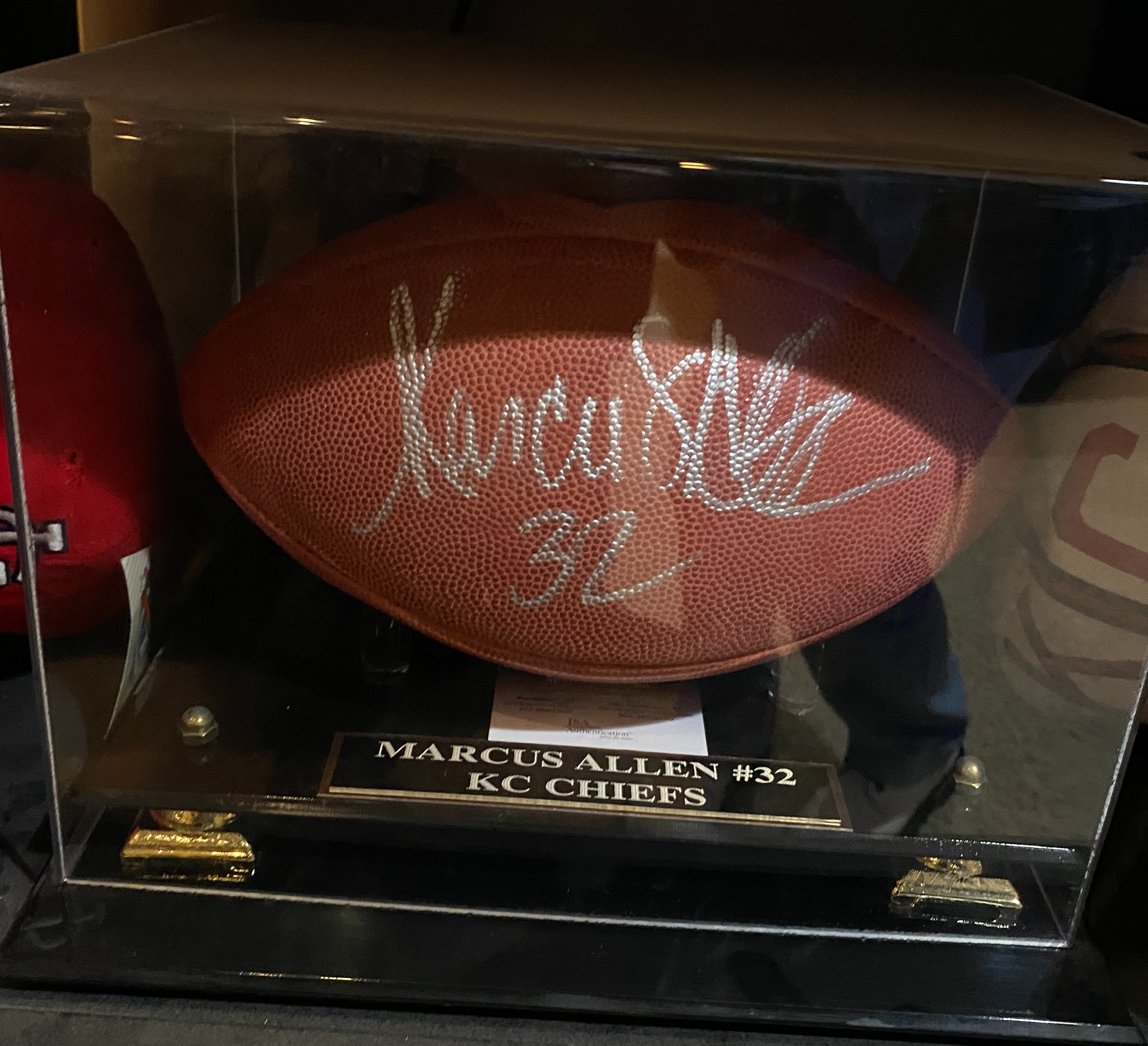 Marcus Allen NFL Football Inscribed #32 with Case and JSA COA - BMC Collectibles