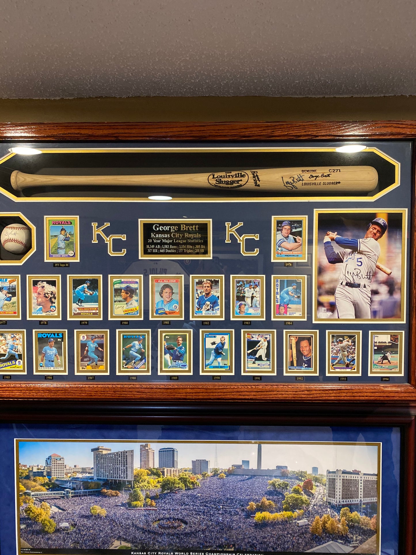 George Brett Full Loaded Frame Plaque (Signed Bat, Photo, Baseball) *Card from every year he played - BMC Collectibles