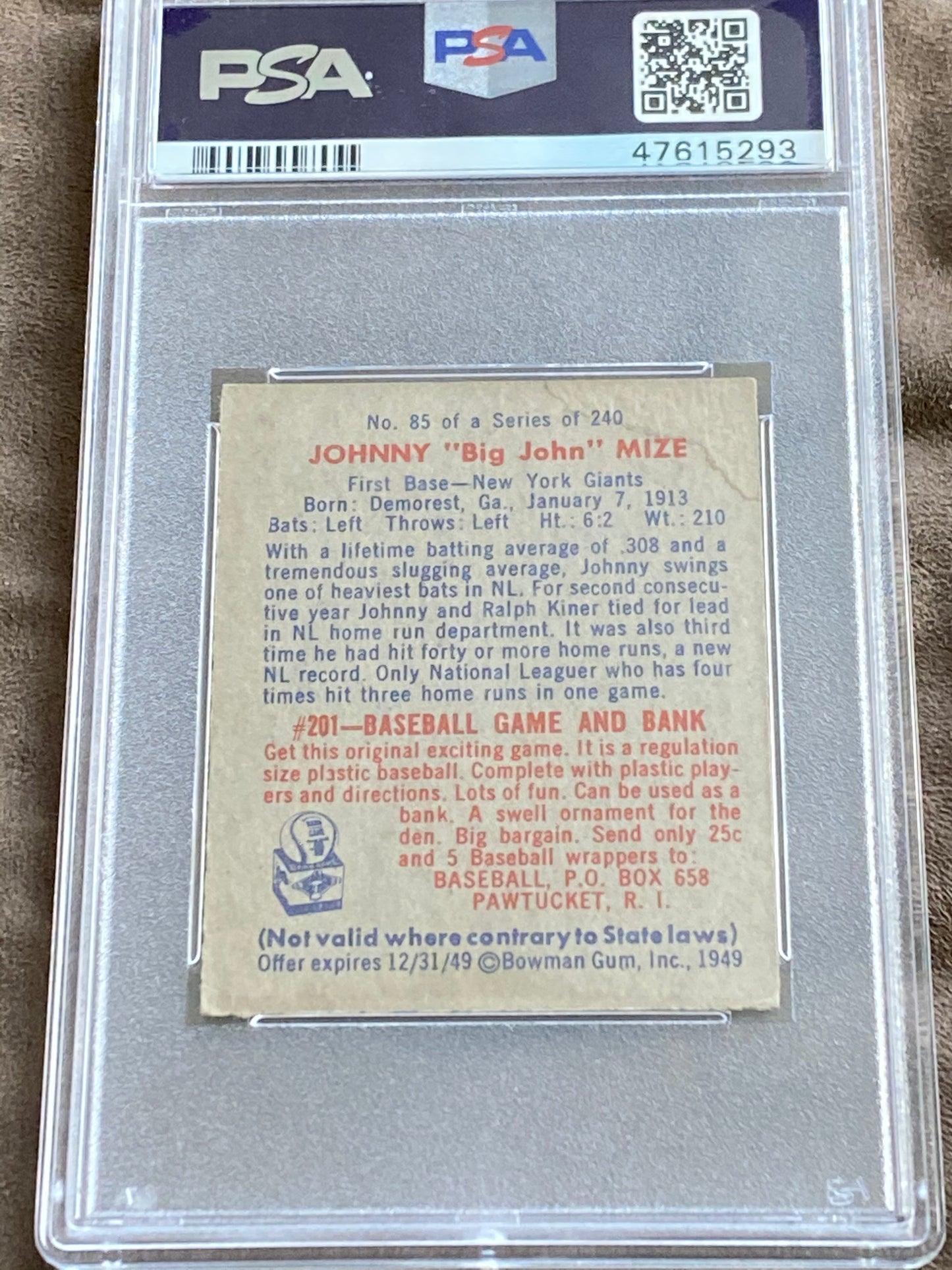 Johnny Mize 1949 Bowman PSA 5! - BMC Collectibles