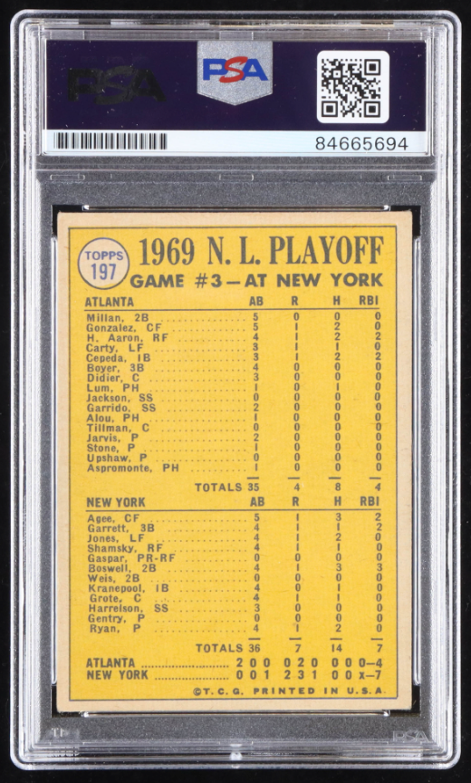Nolan Ryan Signed 1970 Topps NL Playoff Game Incscribed "7 No Hitters" and "5,714 K's) PSA GEM MT 10