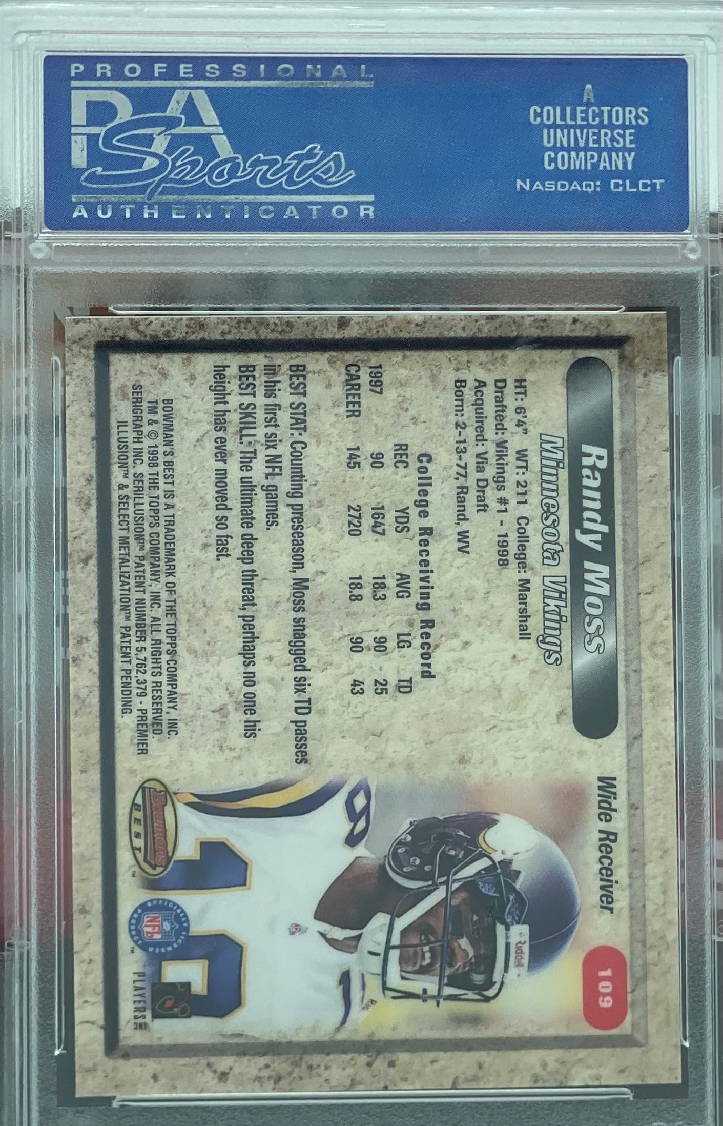 Randy Moss 1998 Bowman's Best RC GEM MT 10!!!!!